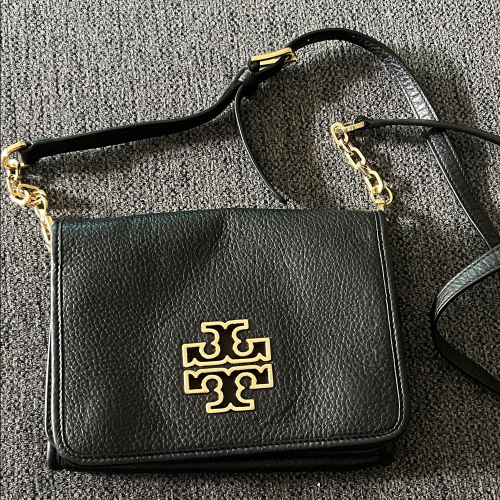 Tory Burch Black Crossbody Bag with Gold Accents